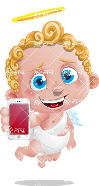 Cupid Cartoon Character - Cartoon Cupid with Phone